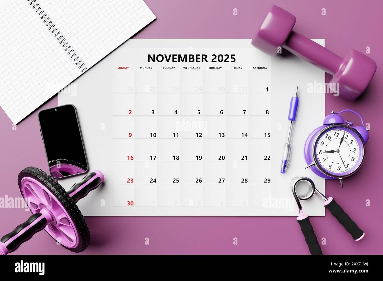 Calendar 2025 November Monthly Planner Template For Corporate Design With Sports Equipment And Phone Stock Photo Alamy