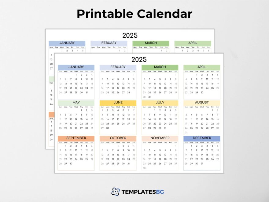 Calendar 2025 PDF Yearly Calendar Template Printable Calendar Blank Calendar 2025 Calendar Excel Template Etsy
