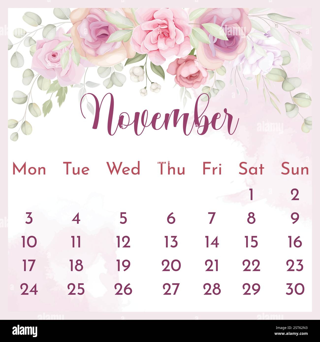 November Floral 2025 Blank Calendar