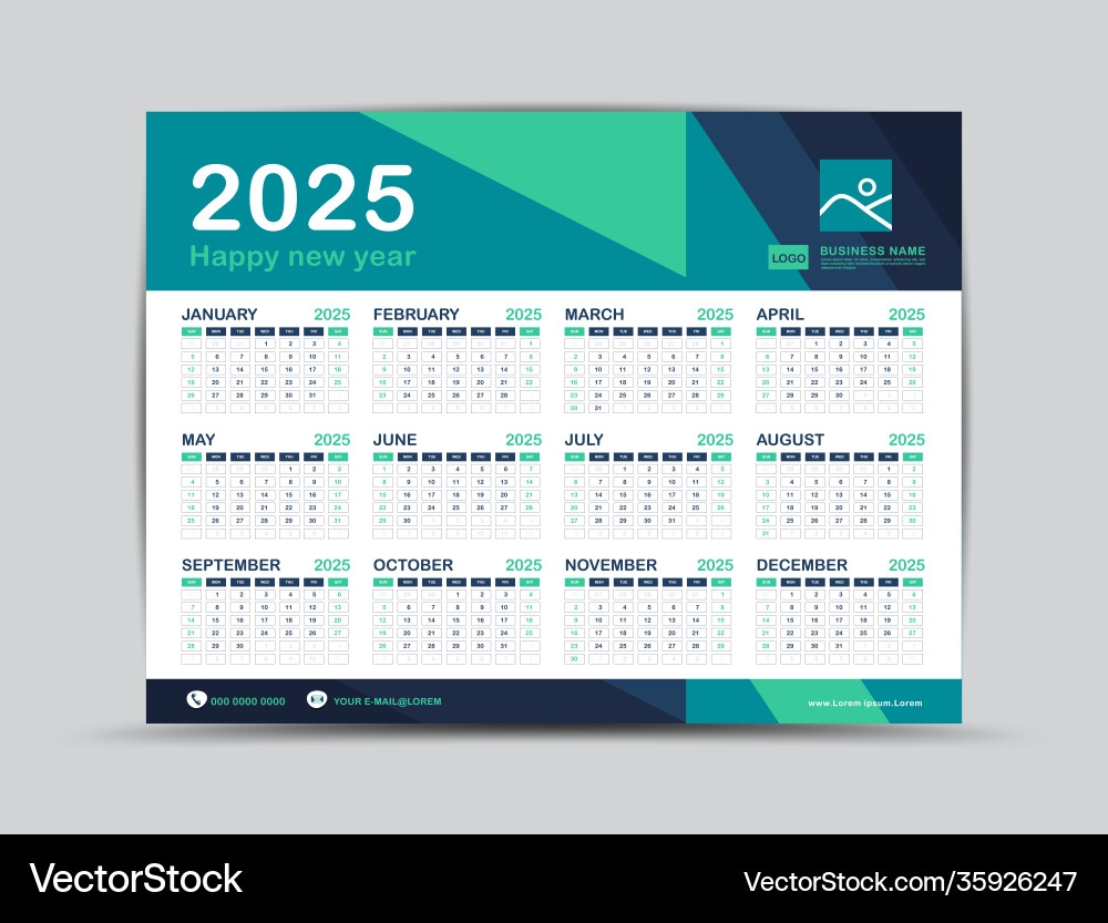 Calendar 2025 Template Desk Design Royalty Free Vector Image