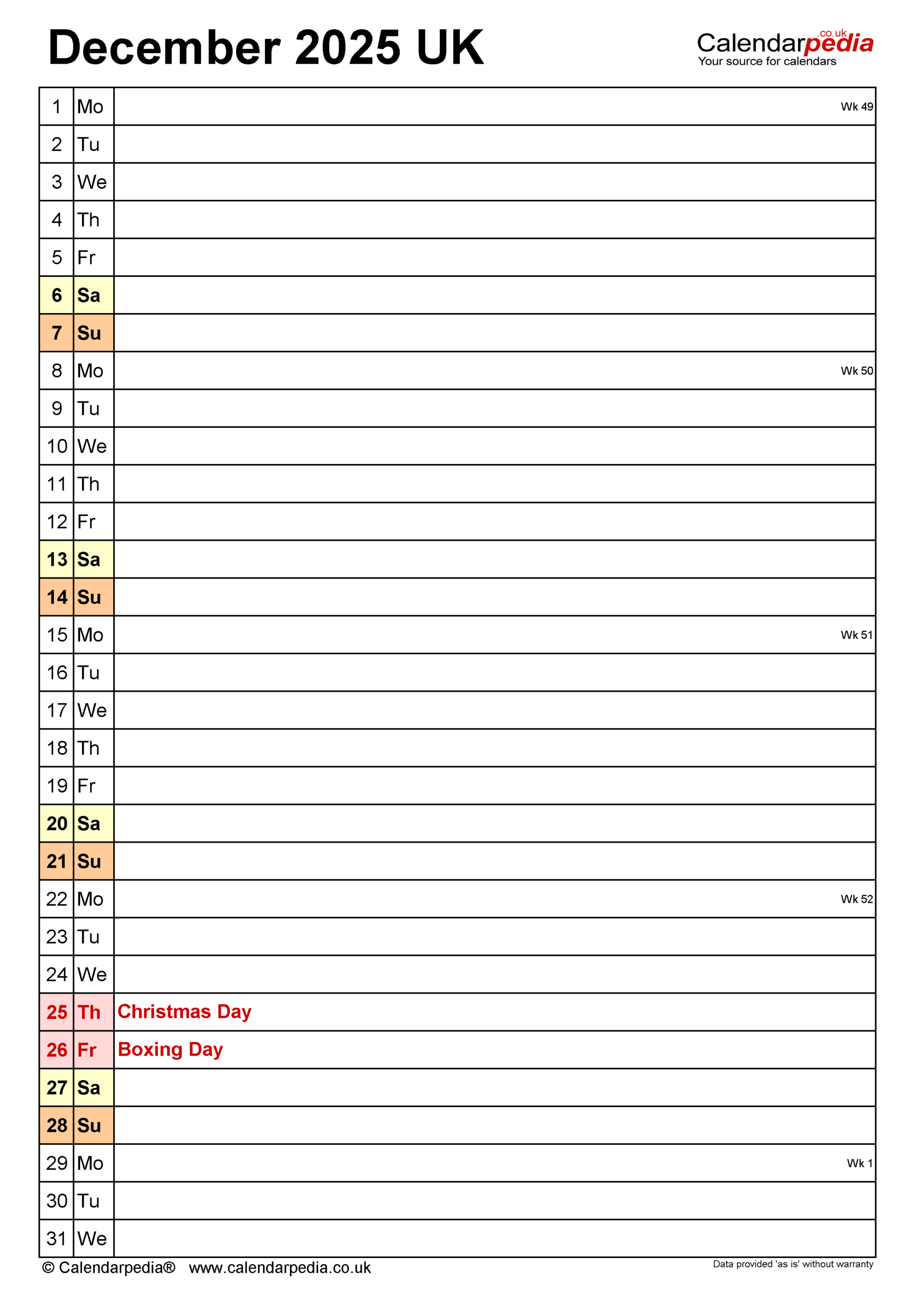 Calendar December 2025 UK With PDF Excel And Word Templates