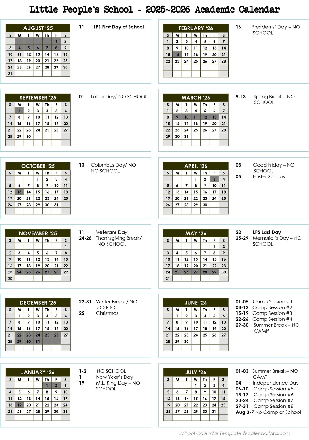 Calendar Little Peoples School