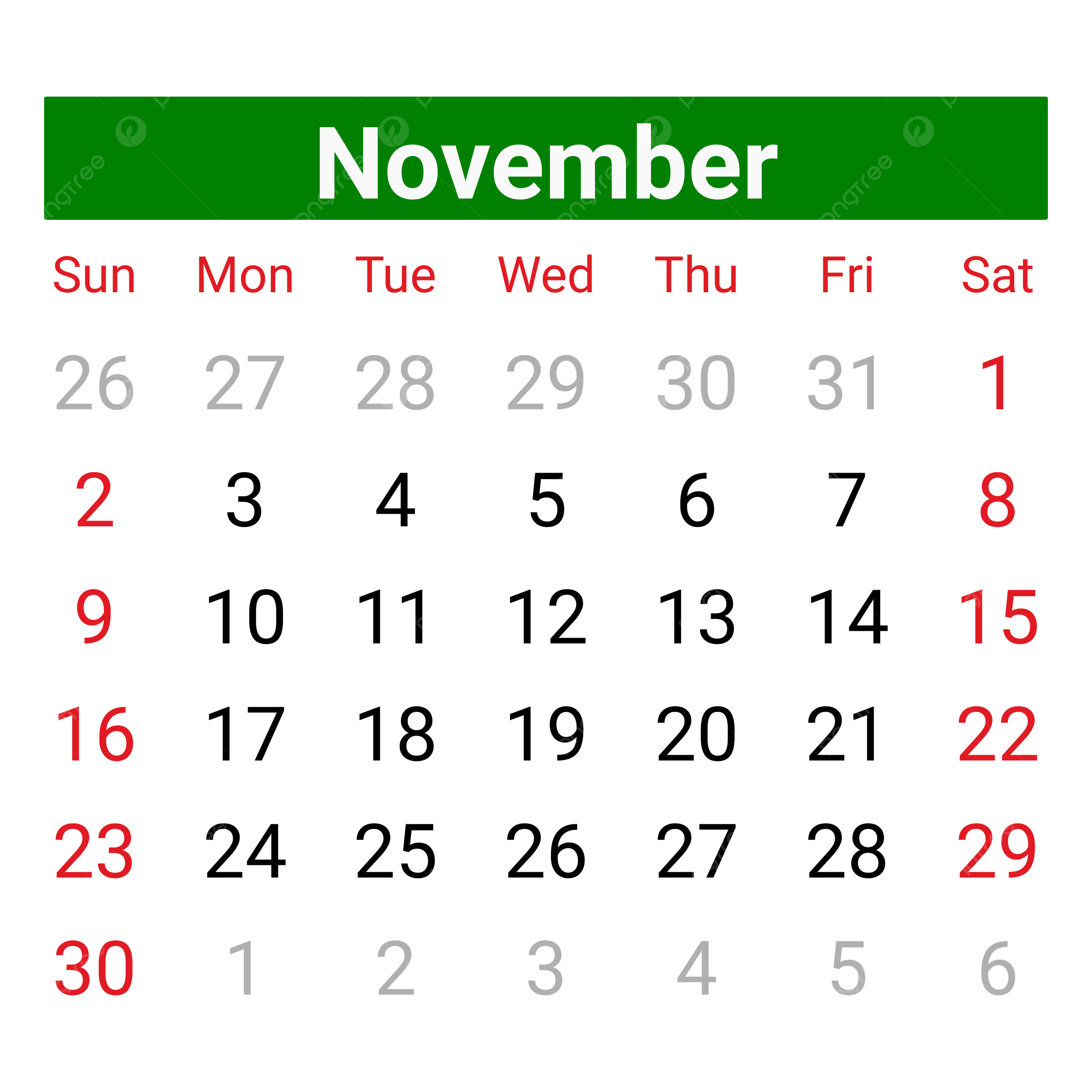 Calendar November 2025 Vector Calendar 2025 November 2025 Monthly PNG And Vector With Transparent Background For Free Download