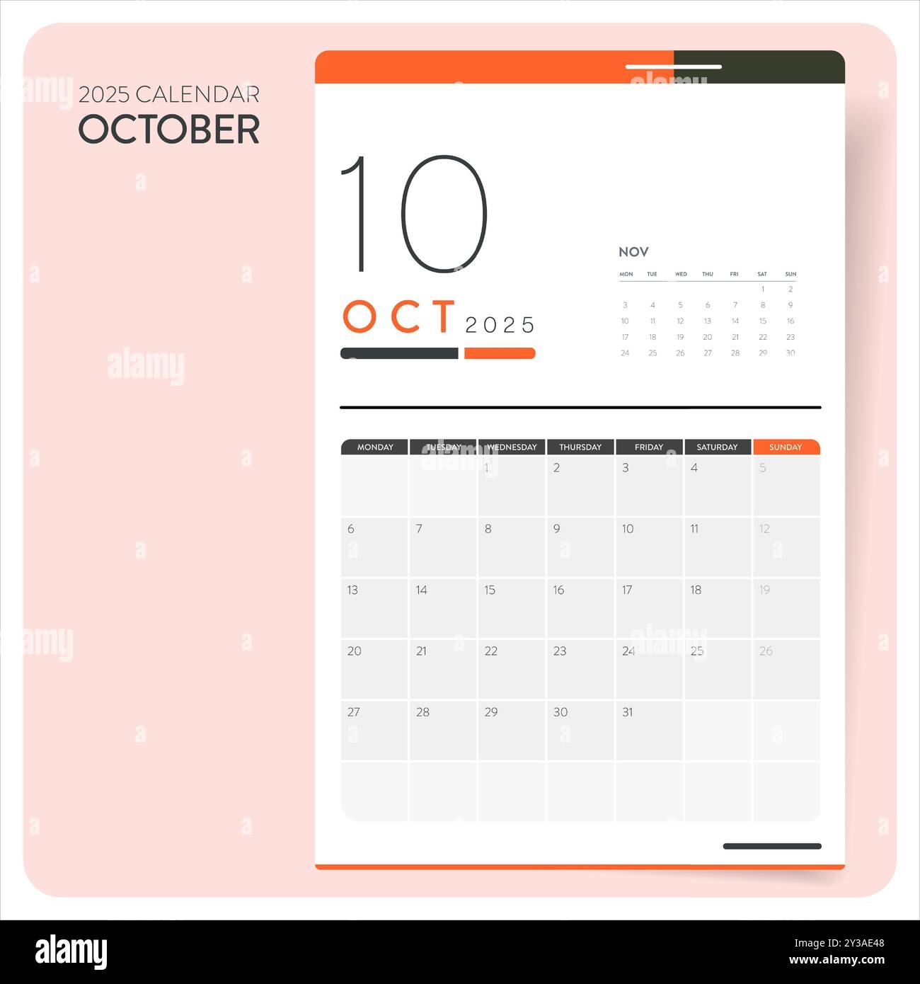 Calendar October 2025 Stock Vector Images Alamy