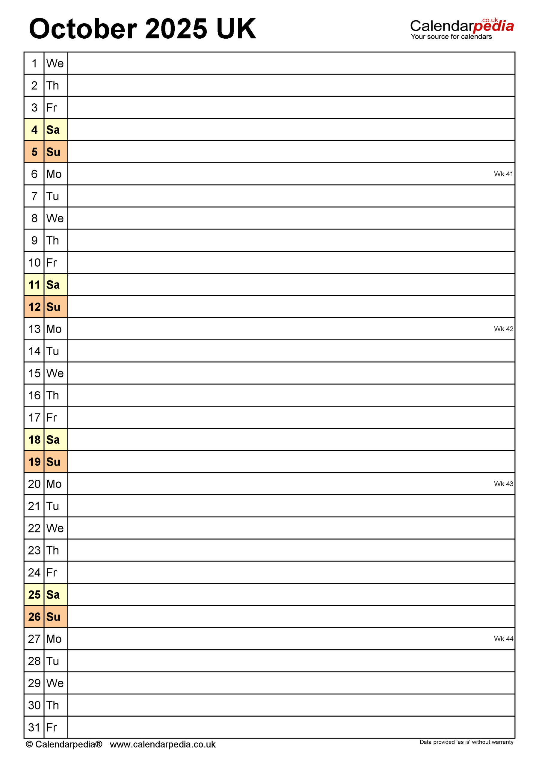 Calendar October 2025 UK With PDF Excel And Word Templates