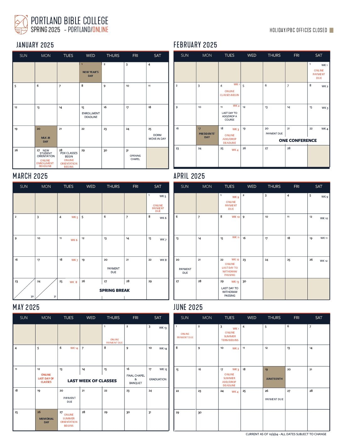 Fall 2025 Academic Calendar Blank