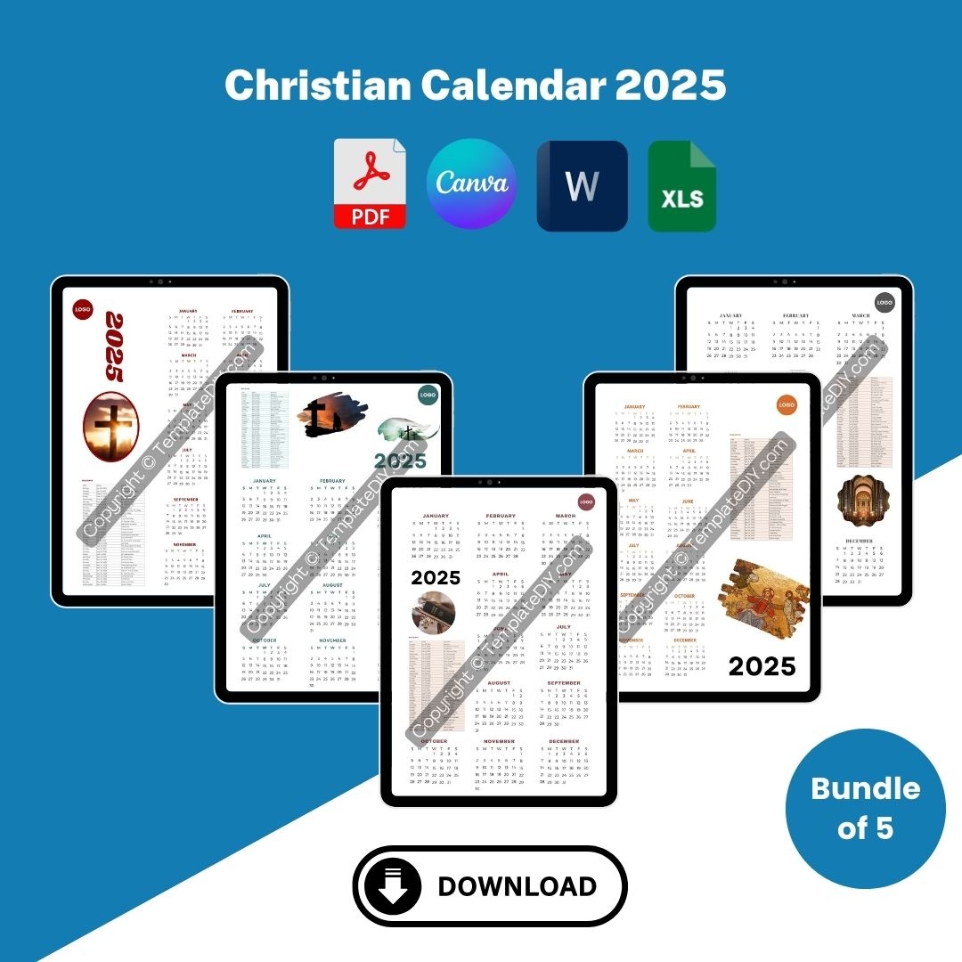 Christian Calendar 2025 Template In PDF Word Excel
