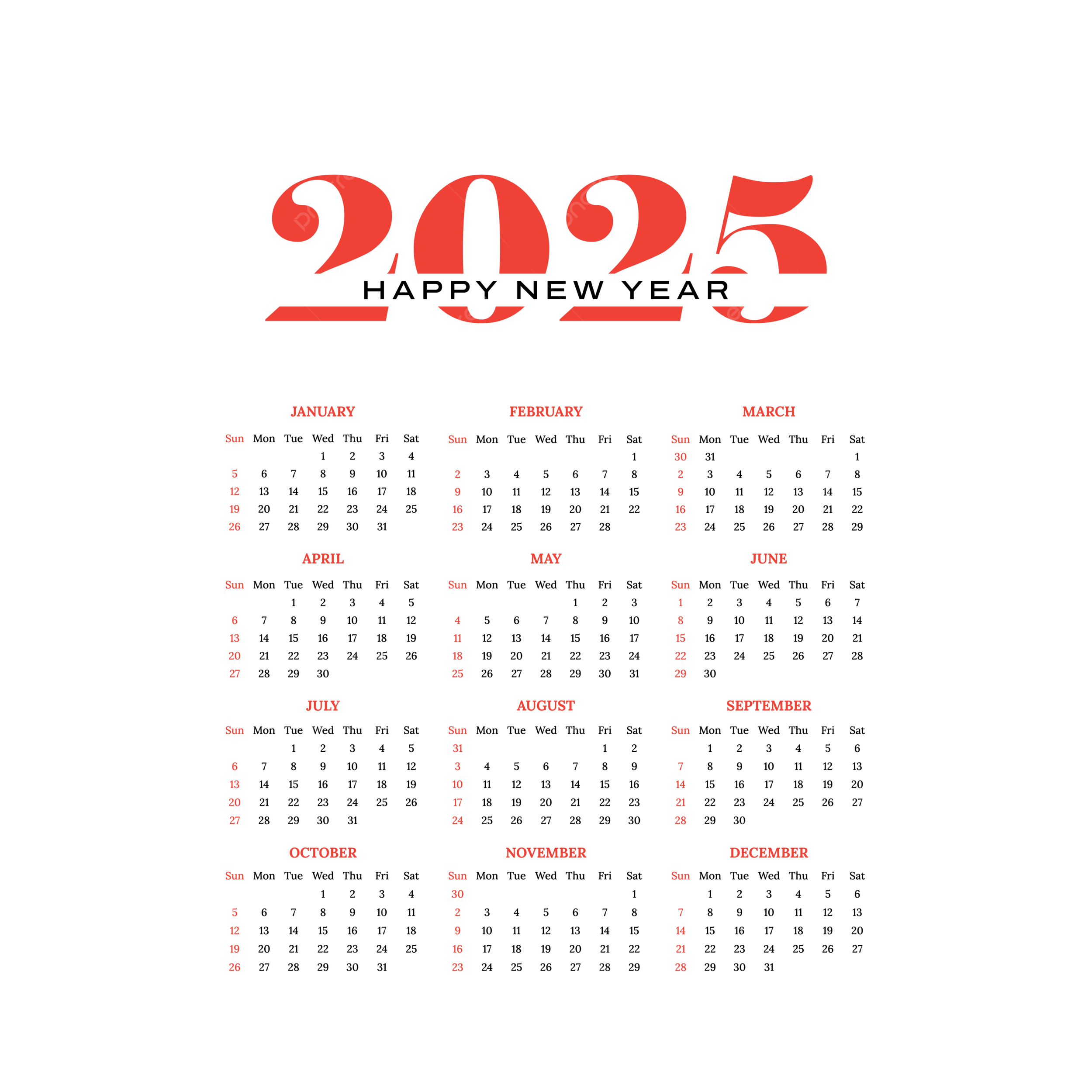 Clear And Simple 2025 Calendar For Home Or Office Vector Template Download On Pngtree