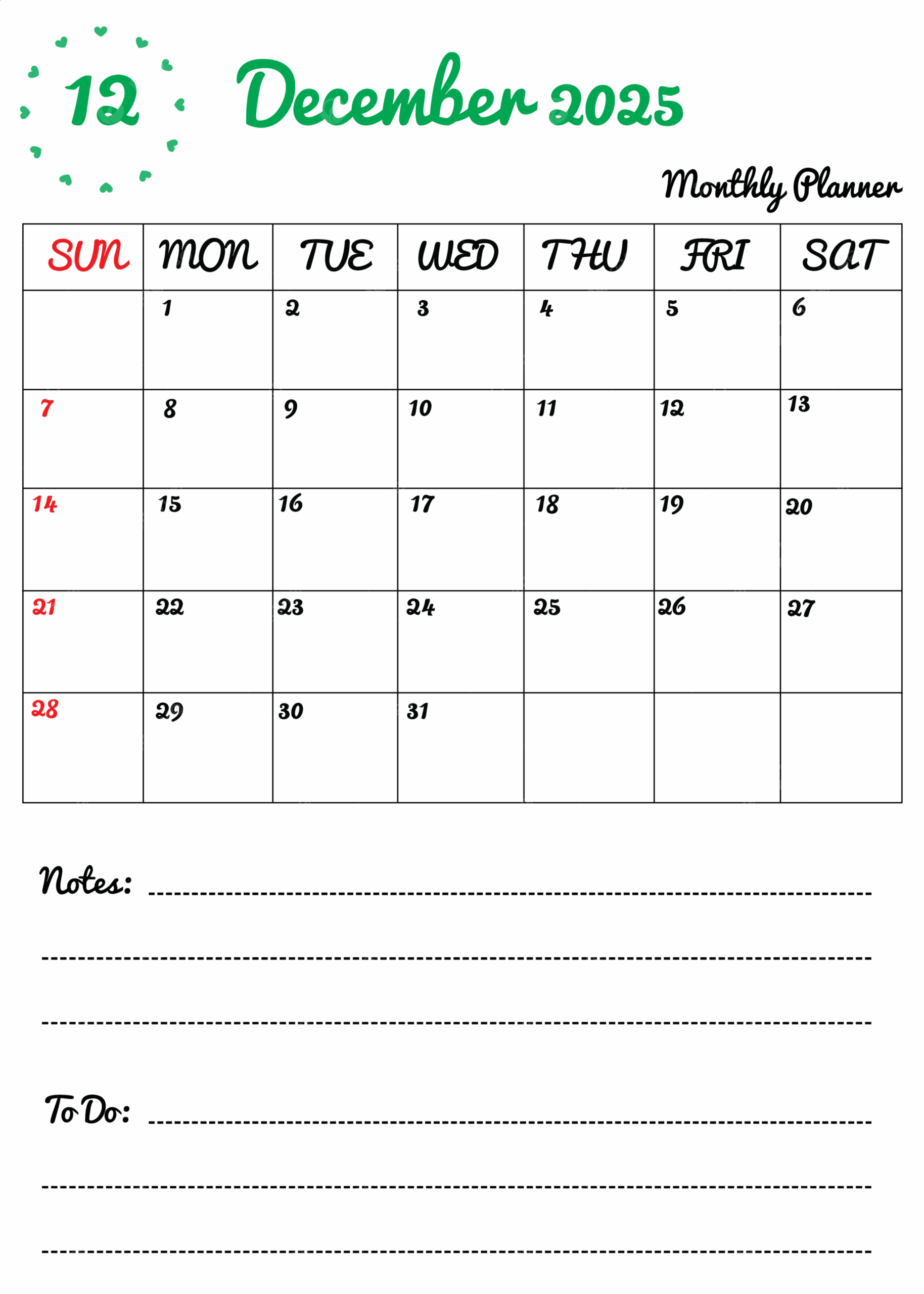 Colorful Monthly Planner Calendar Template December 2025 Cute Design Vector Template Download On Pngtree
