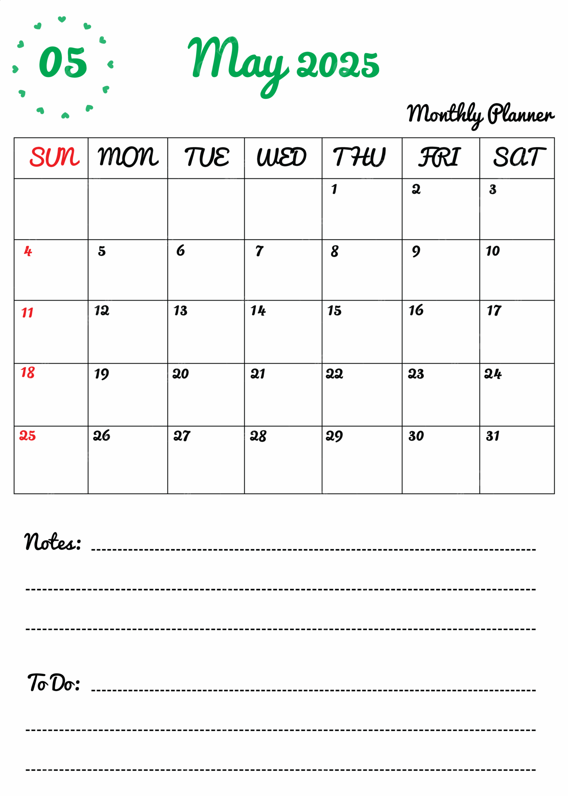 Colorful Monthly Planner Calendar Template May 2025 Cute Design Vector Template Download On Pngtree