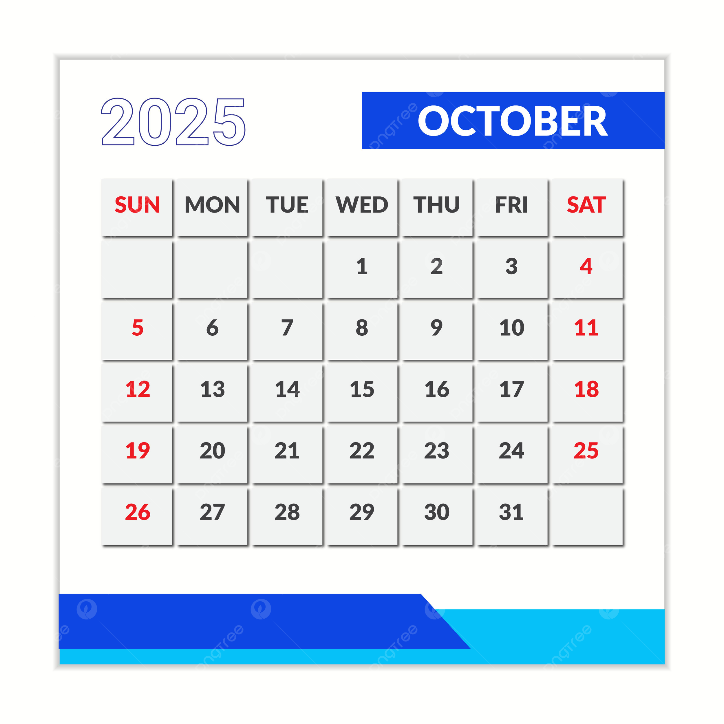 Creative October Calendar 2025 Design Template Vector Template Download On Pngtree