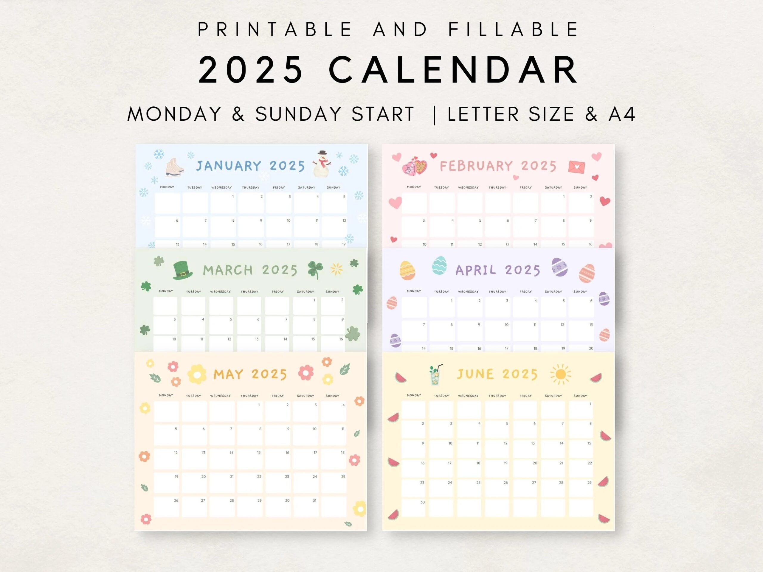 Cute 2025 Calendar Printable Monthly Calendar 2025 2025 Planner Monthly Planner 2025 Aesthetic Calendar Editable Calendar Etsy
