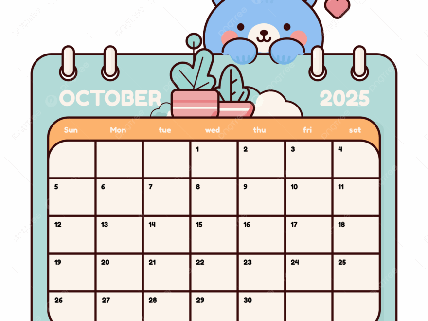 Cute Cartoon Calendar Template Illustration Of October 2025 Vector October 2025 Calendar PNG And Vector With Transparent Background For Free Download