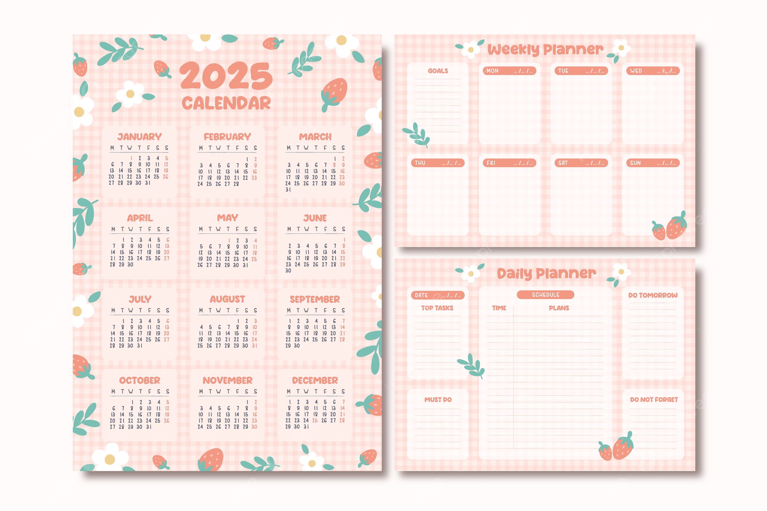 Cute Pink 2025 Calendar Planner Set Template Vector Template Download On Pngtree