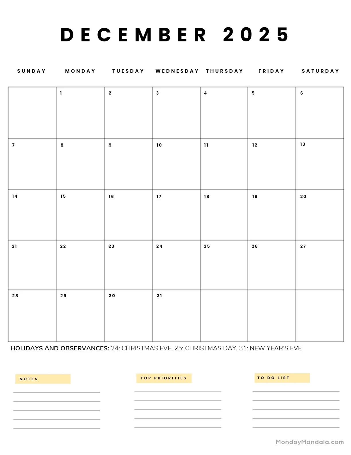December 2025 Calendar 52 Free PDF Printables 