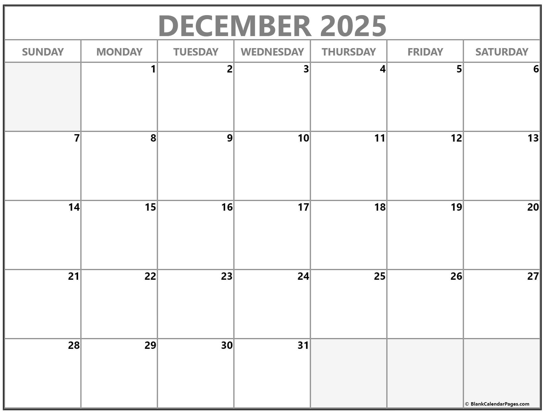 December 2025 Calendar Free Printable Calendars