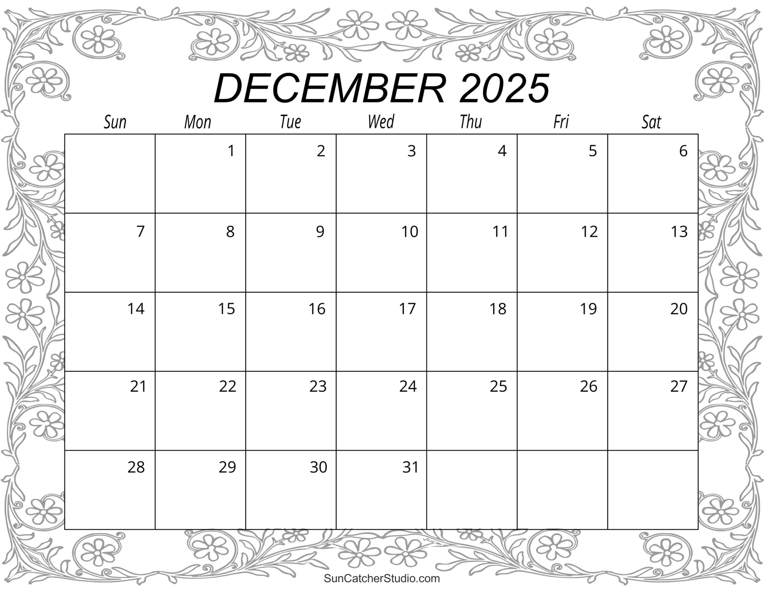 December Calendar Blank 2025