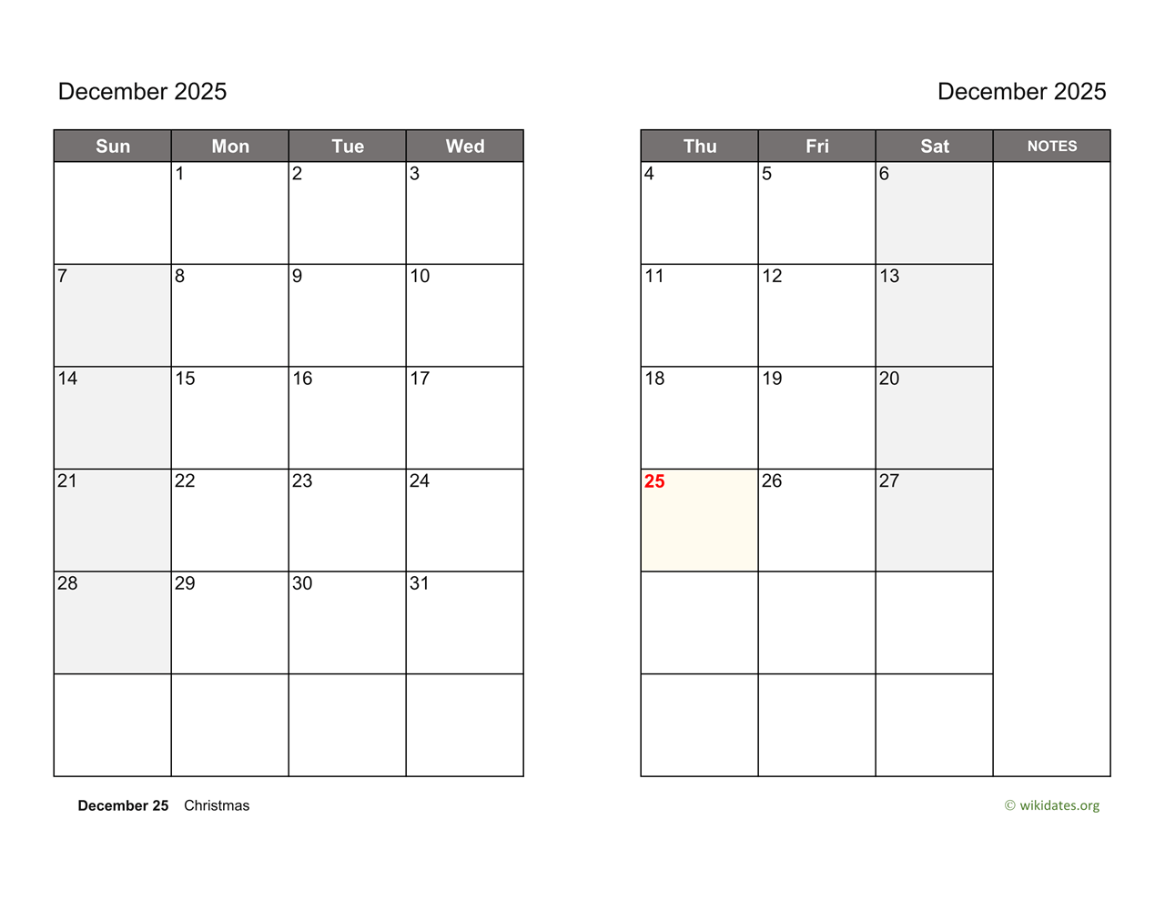 December 2025 Calendar Free Printable
