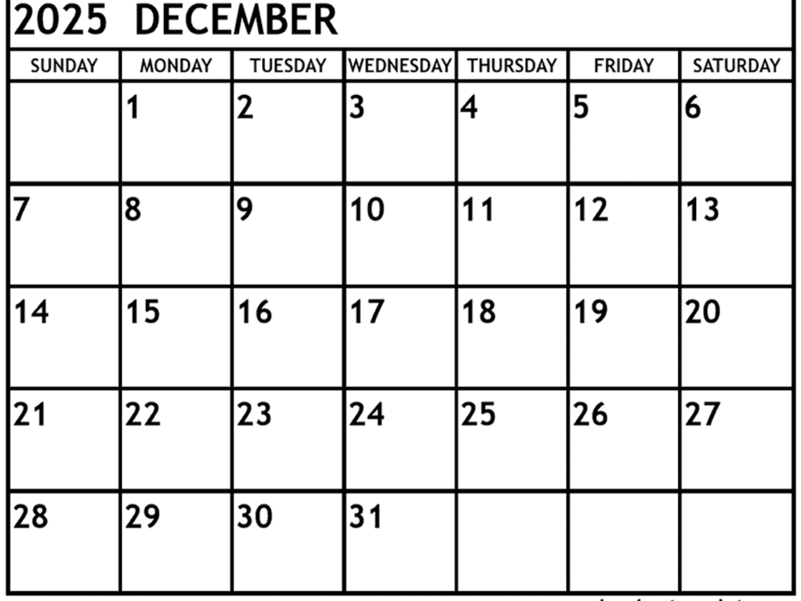 December 2025 Calendar Printable