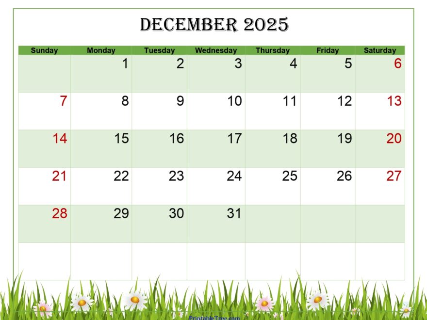 December 2025 Calendar Printable PDF Template With Holidays