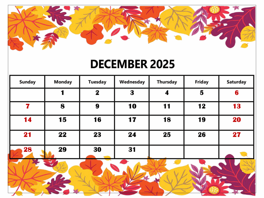 December 2025 Calendar Printable PDF Template With Holidays
