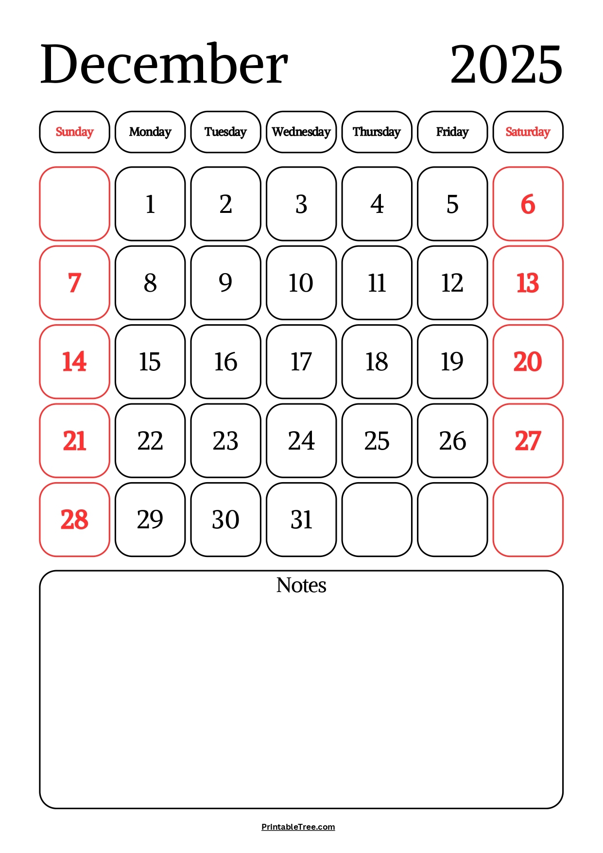 Blank Calendar 2025 Dec