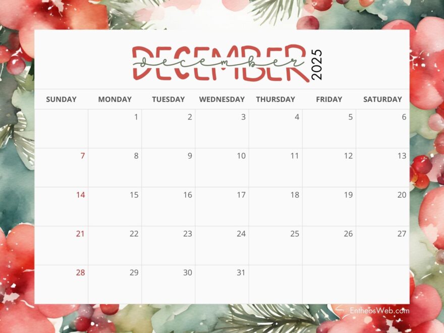 December 2025 Calendar Printables EntheosWeb
