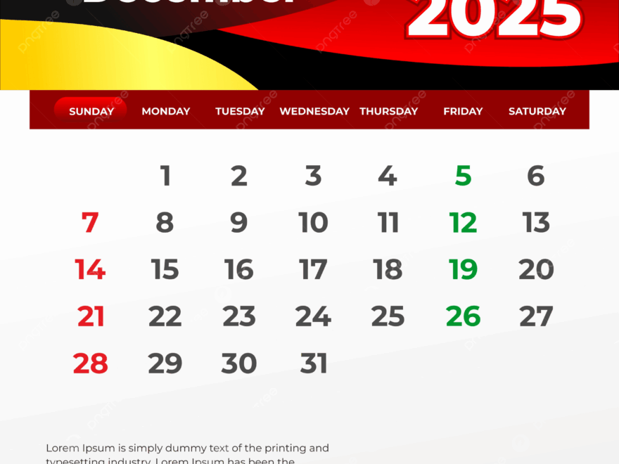 December 2025 Calendar Ready To Print Vector Template Download On Pngtree