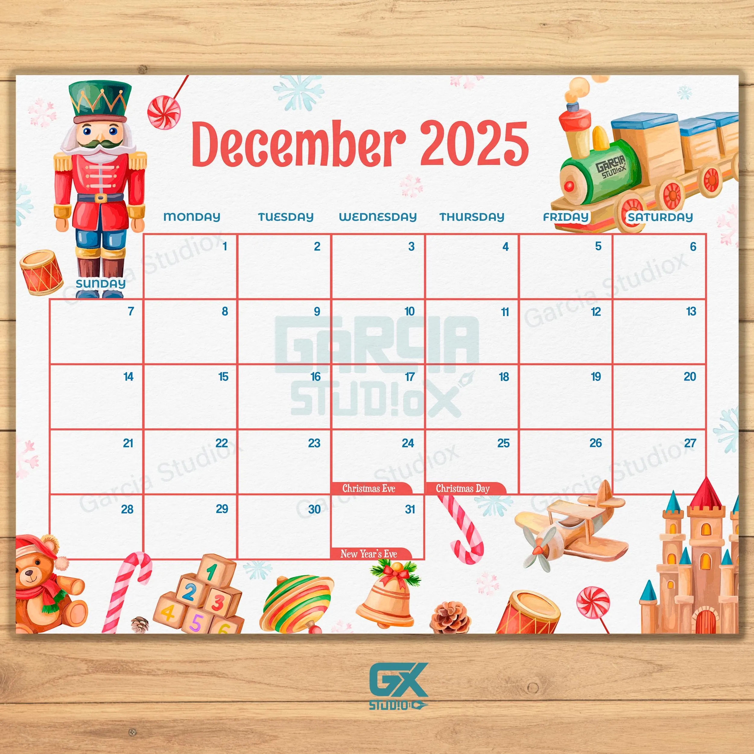December 2025 Calendar Santa Magical Games Printable Editable Calendar Kids Digital Download Christmas Template Advent Calendar 2025 Etsy