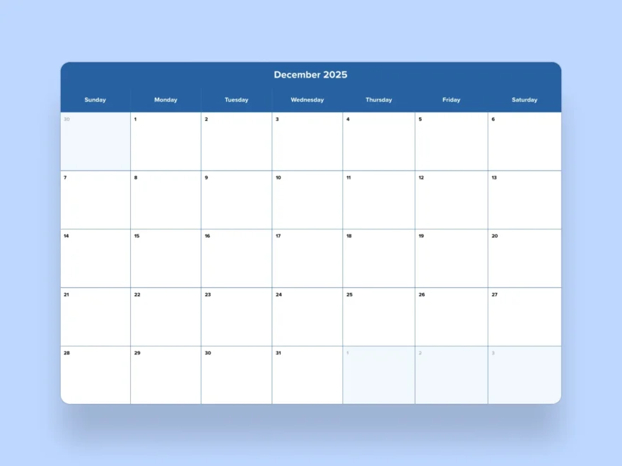 December 2025 Calendar Template Mural