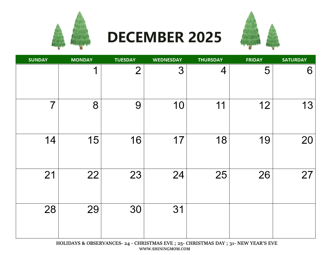 2025 December Blank Calendar
