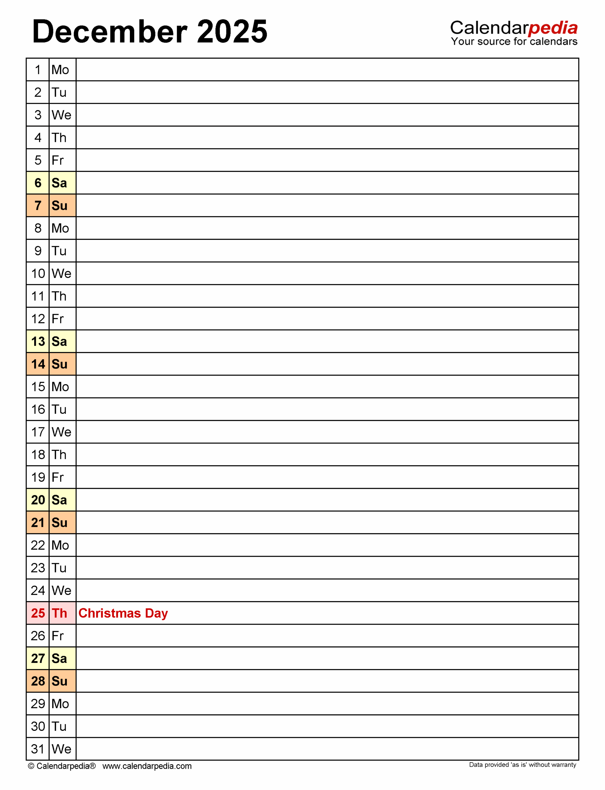 December 2025 Calendar Templates For PDF Excel And Word