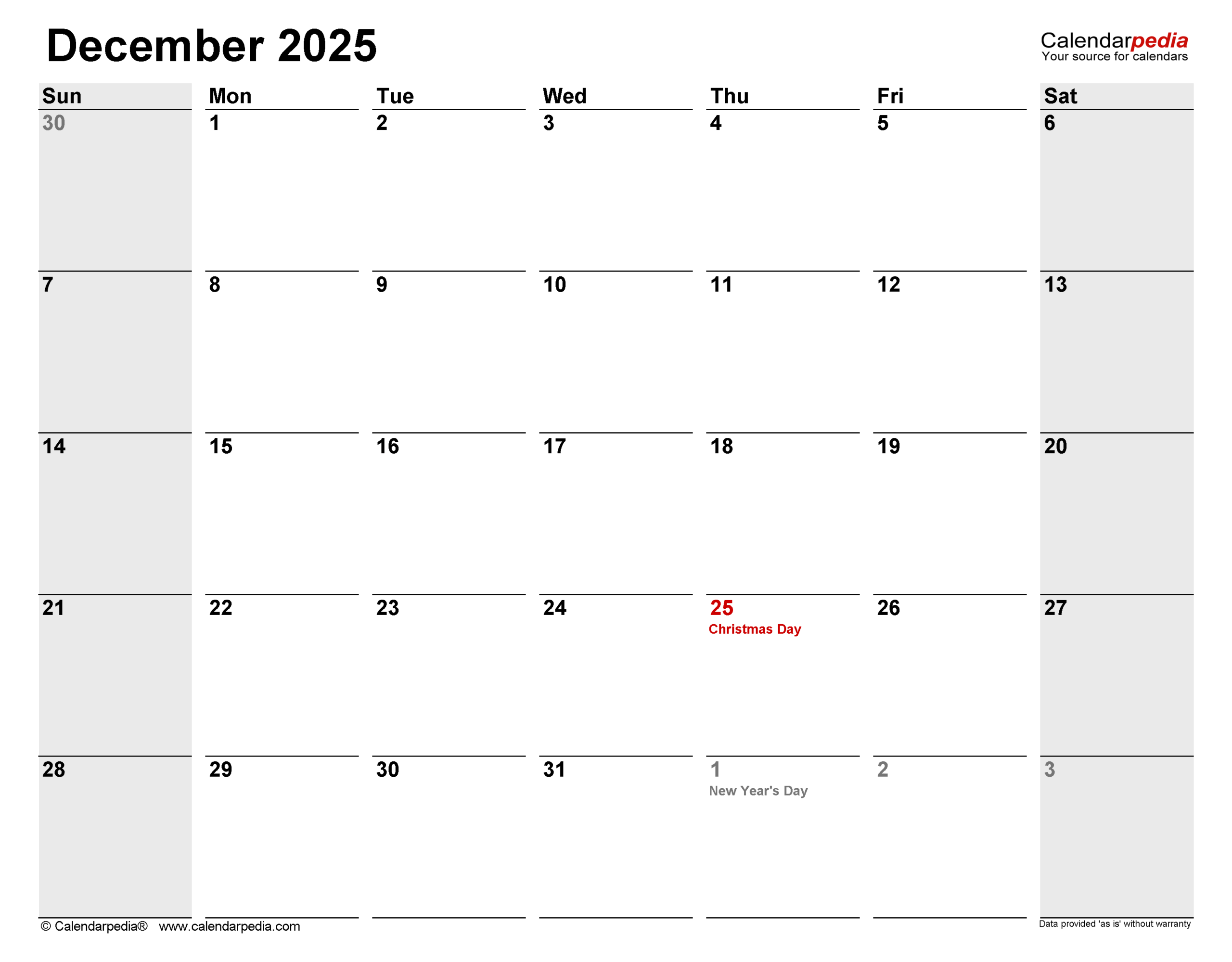 December 2025 Calendar Templates For PDF Excel And Word