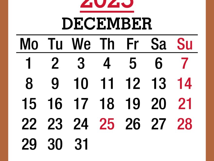 December 2025 Monthly Calendar With Holidays Printable Free Beige Monday Start PashaCoffee