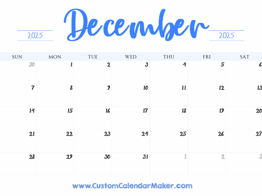 December 2025 Printable Calendar 23 Free Templates PDF Custom Calendar Maker
