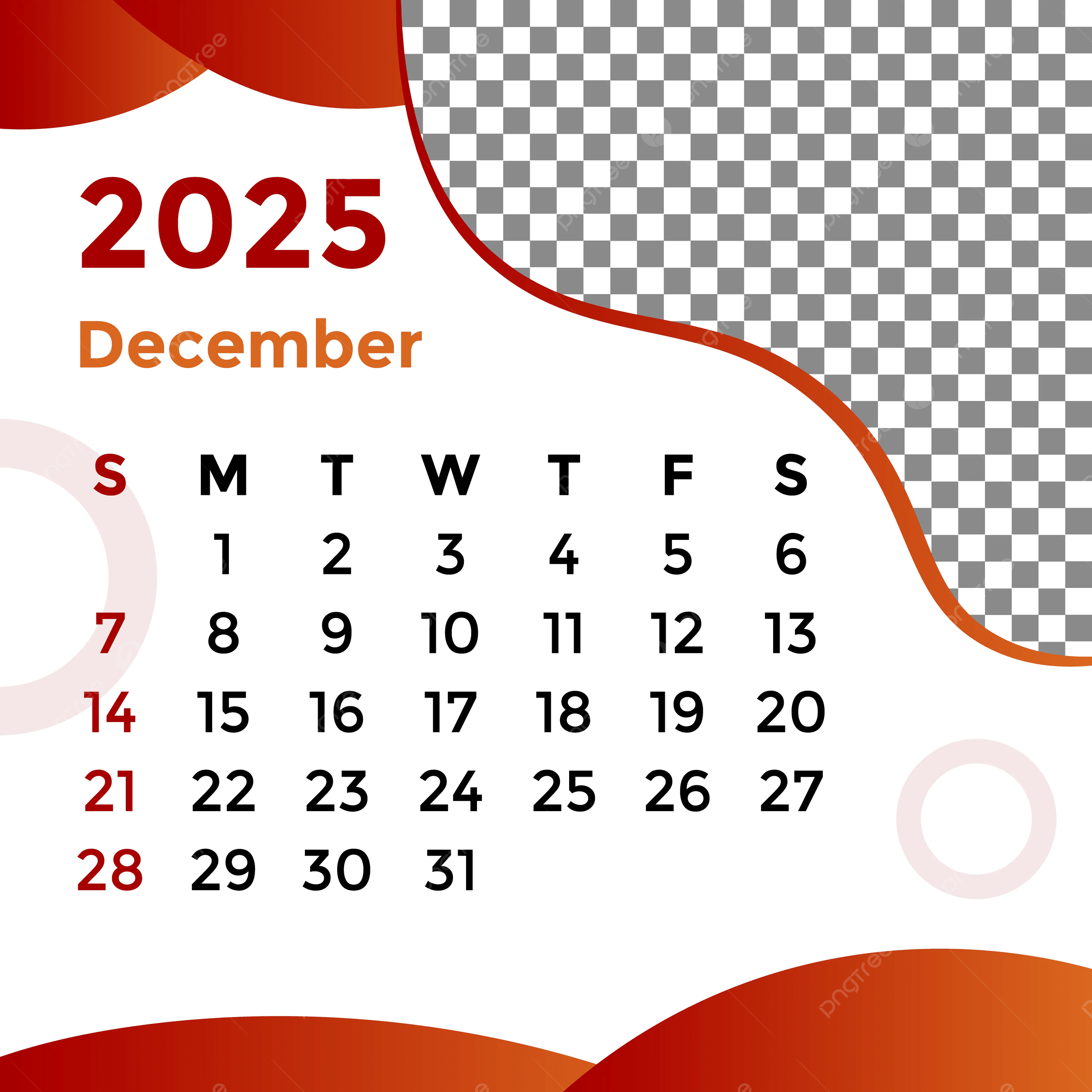 December Month 2025 Calendar Vector Template Download On Pngtree
