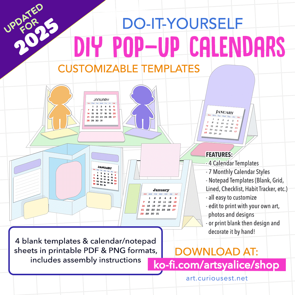 DIY Pop up Calendar Templates Ali Curiousest s Ko fi Shop
