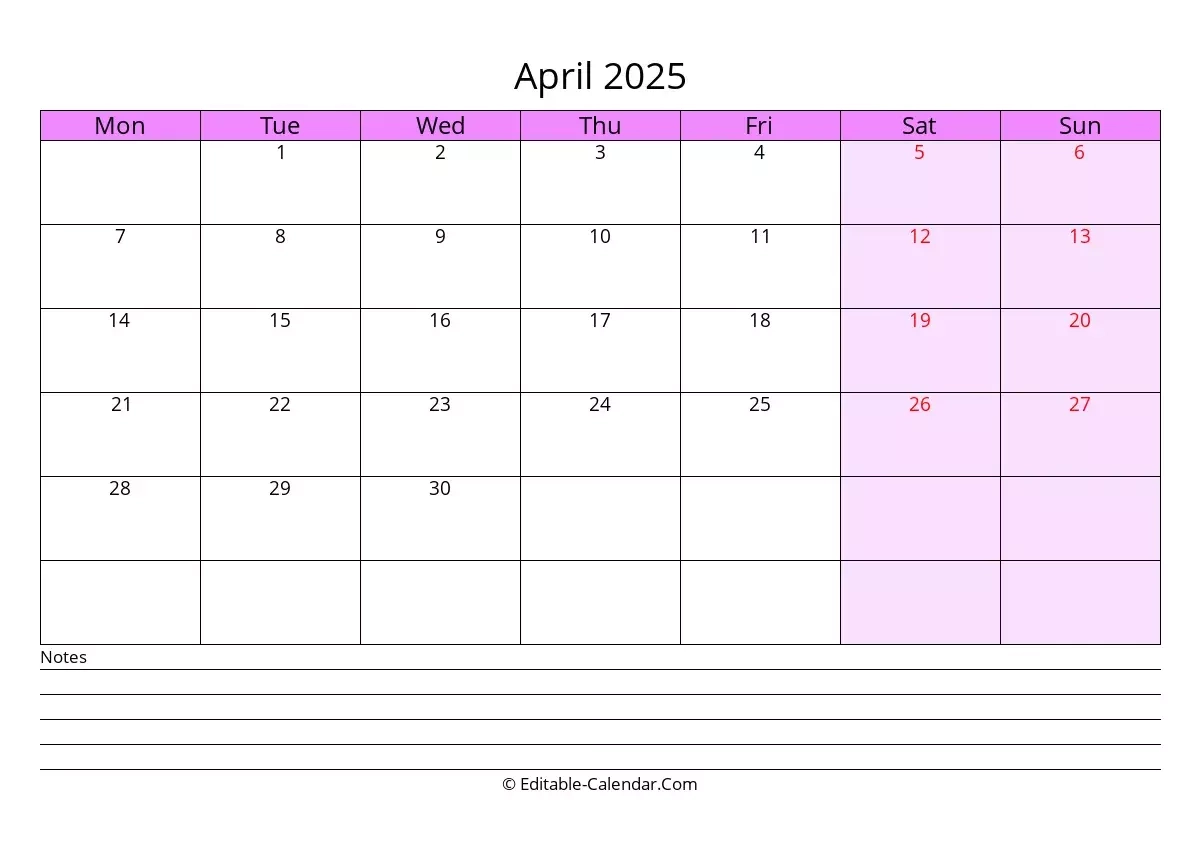 Blank Calendar 2025 Starting On Monday