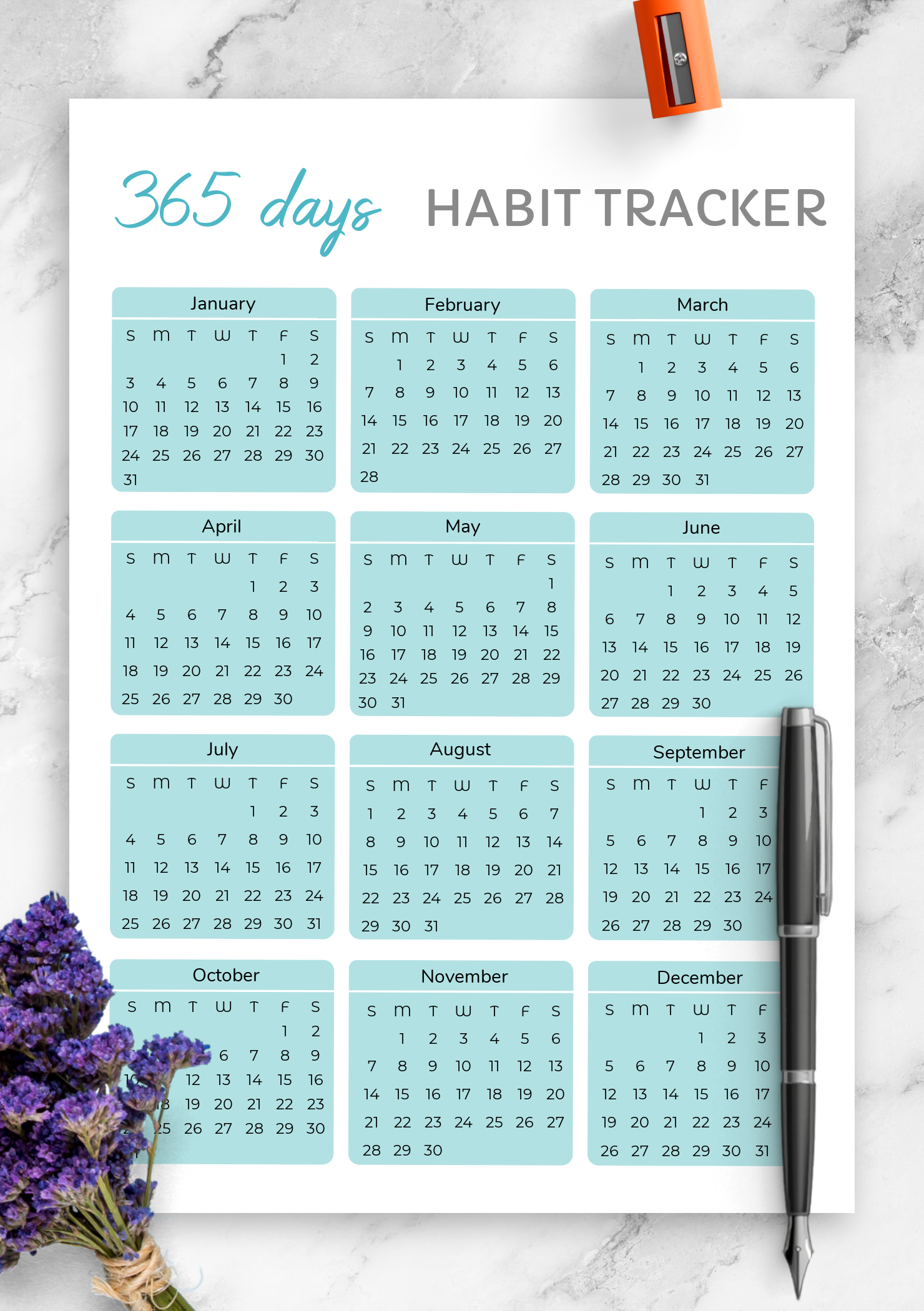 Blank Calendar 2025 365 Days