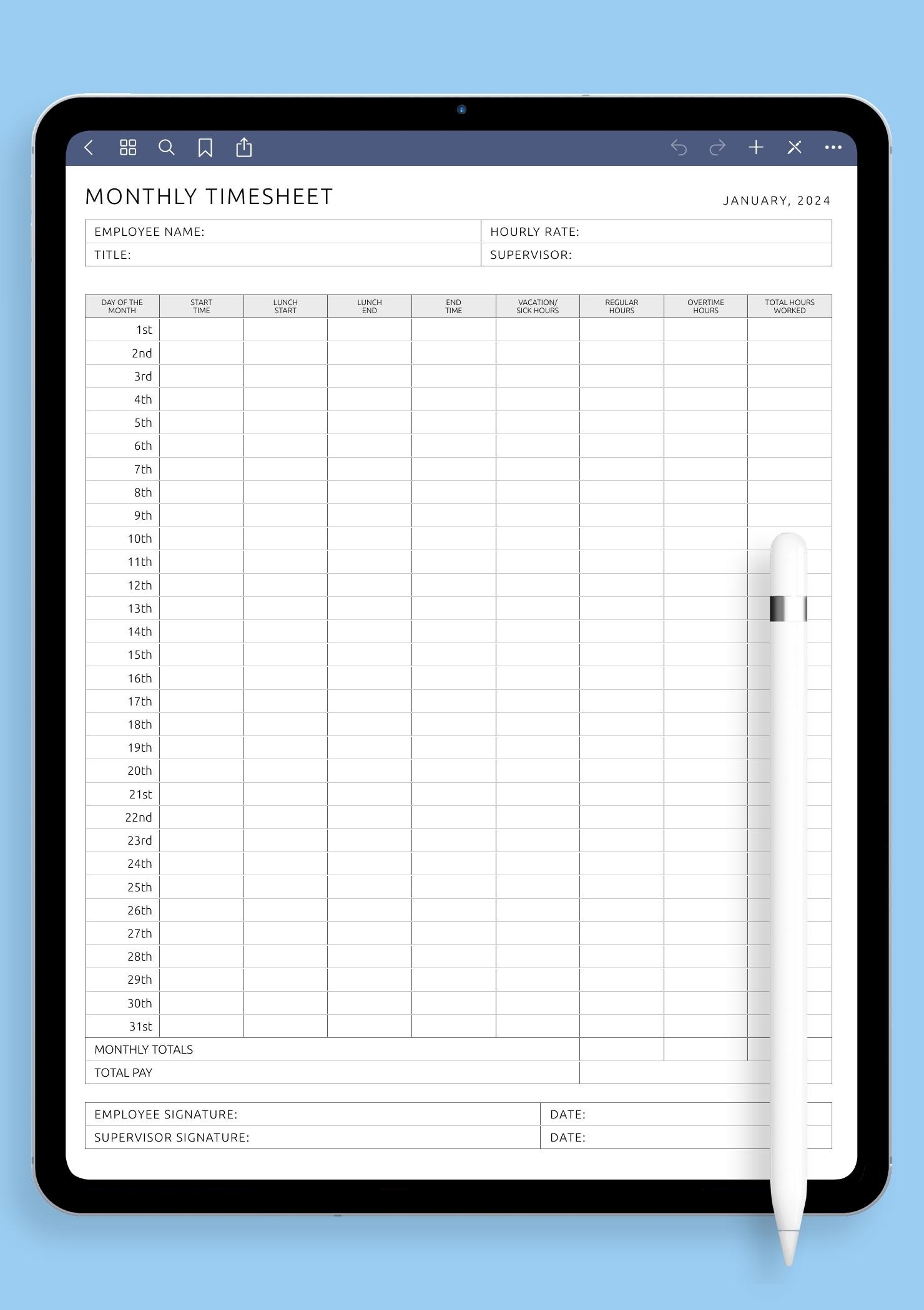 Blank Calendar 2025 With Grand Total