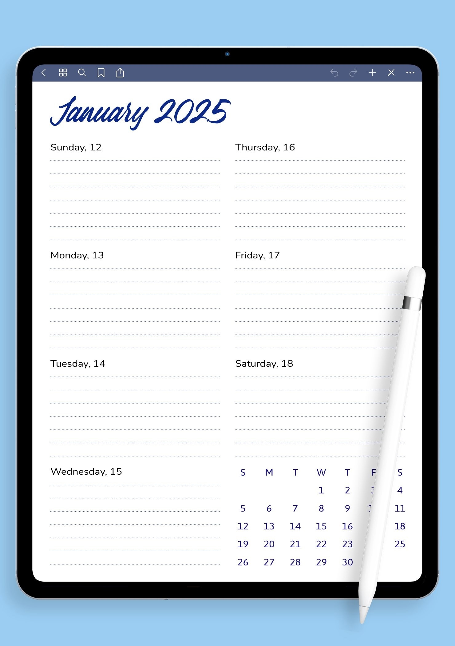 Week Calendar Blank 2025
