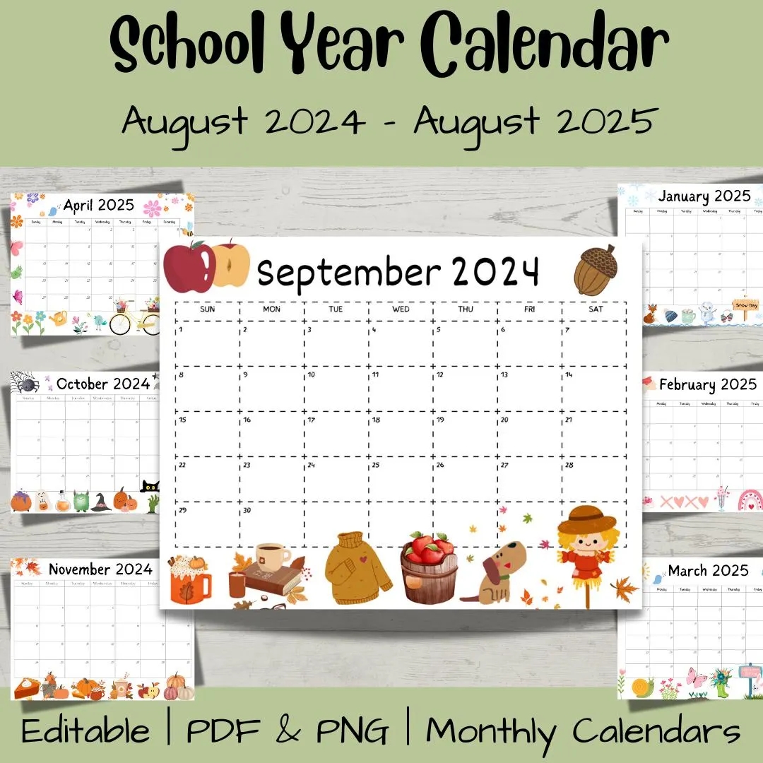 Editable 2024 2025 School Year Academic Calendar Printable School Planner Homeschool Template Activity Planning Organizer September 2024 Etsy