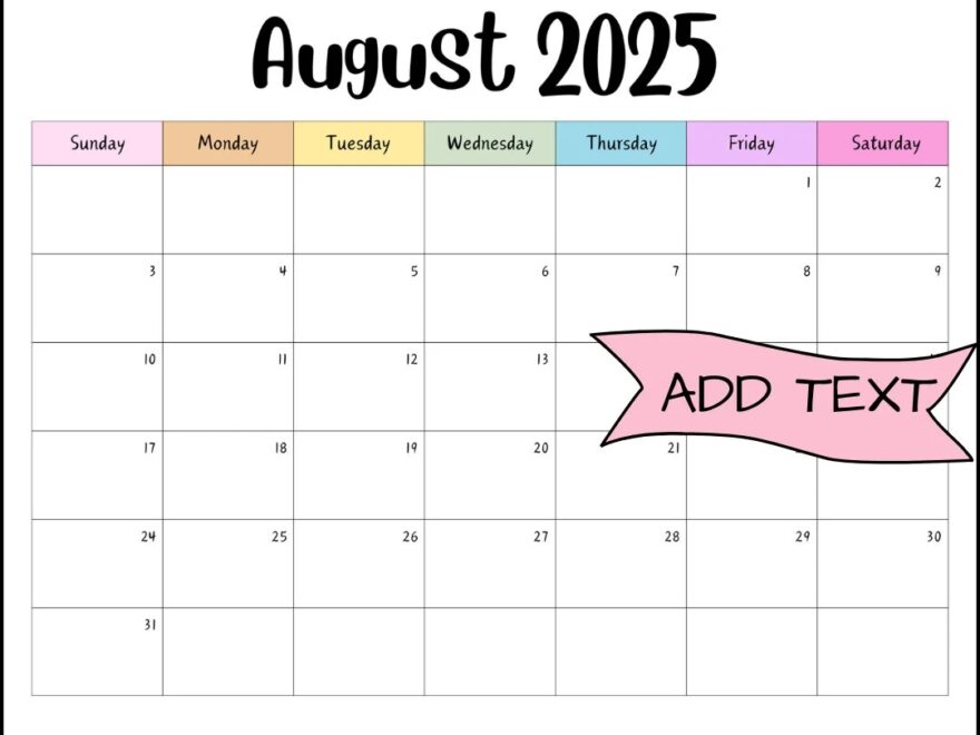 Editable August 2025 Calendar Printable Activity Planner Rainbow Classroom Calendar Digital Download PDF Files Family Organizer Fillable Etsy