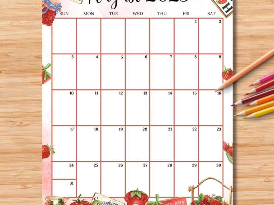 EDITABLE August 2025 Calendar vertical portrait Sweet Summer W Strawberry Gnome Monthly Schedule For Kids School Home Work Office Etsy