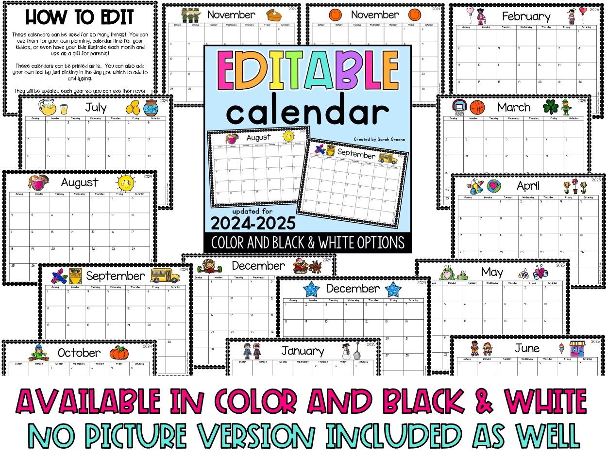 Editable Calendar 2024 2025 Made By Teachers