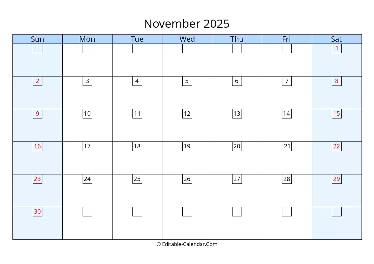 Blank Calendars 2025 November