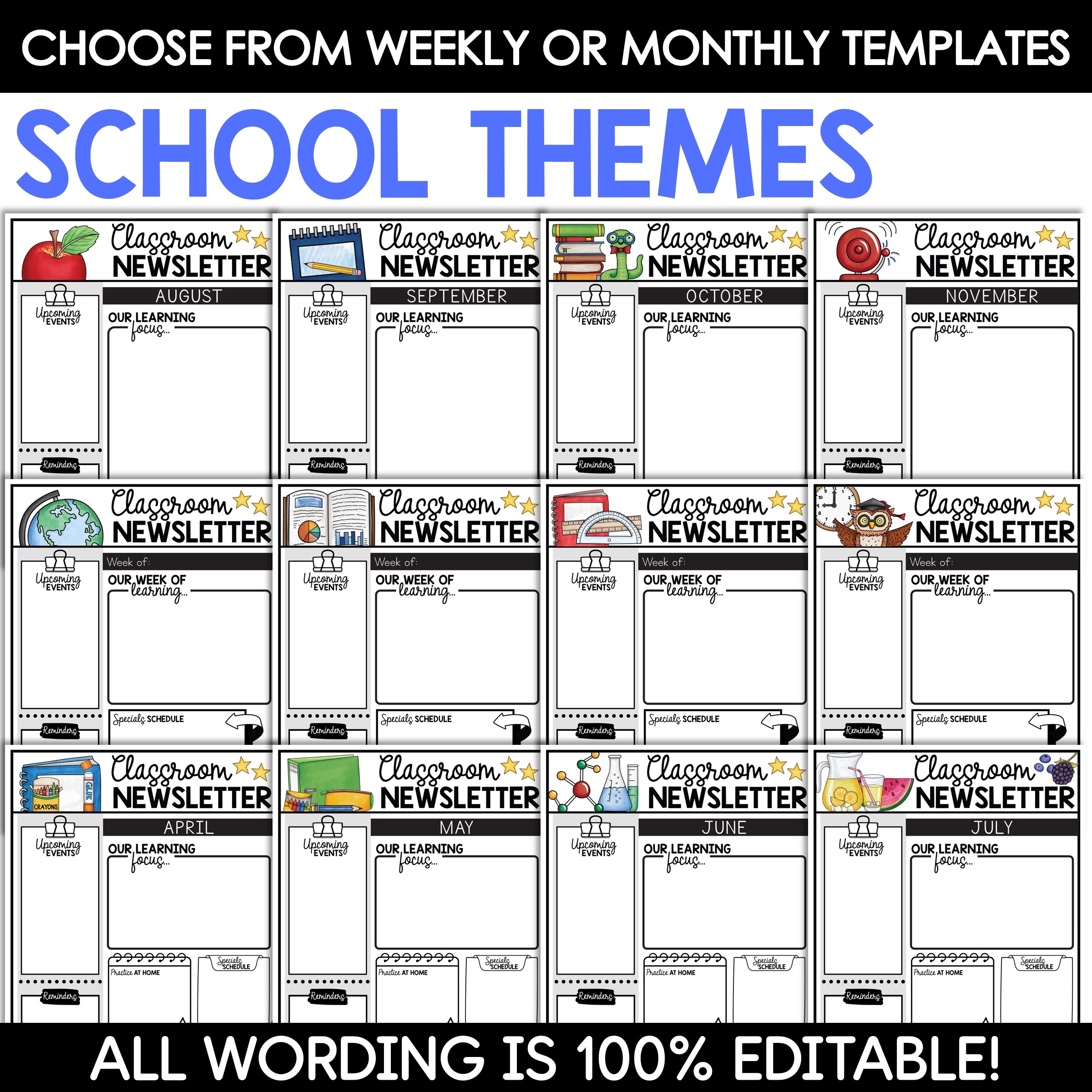 Editable Classroom Newsletters 2024 2025 Monthly Calendars Templates BUNDLE A Love Of Teaching Kim Miller