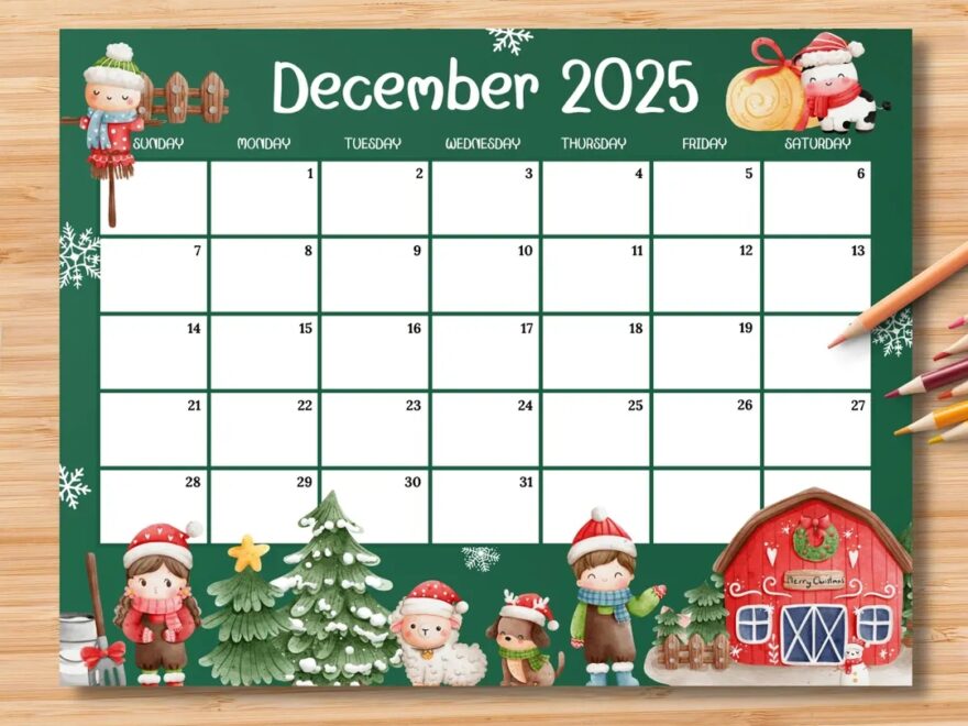 EDITABLE December 2025 Calendar Beautiful Christmas On A Farm Printable Christmas Planner Kid School Home Work Schedule Instant Download Etsy