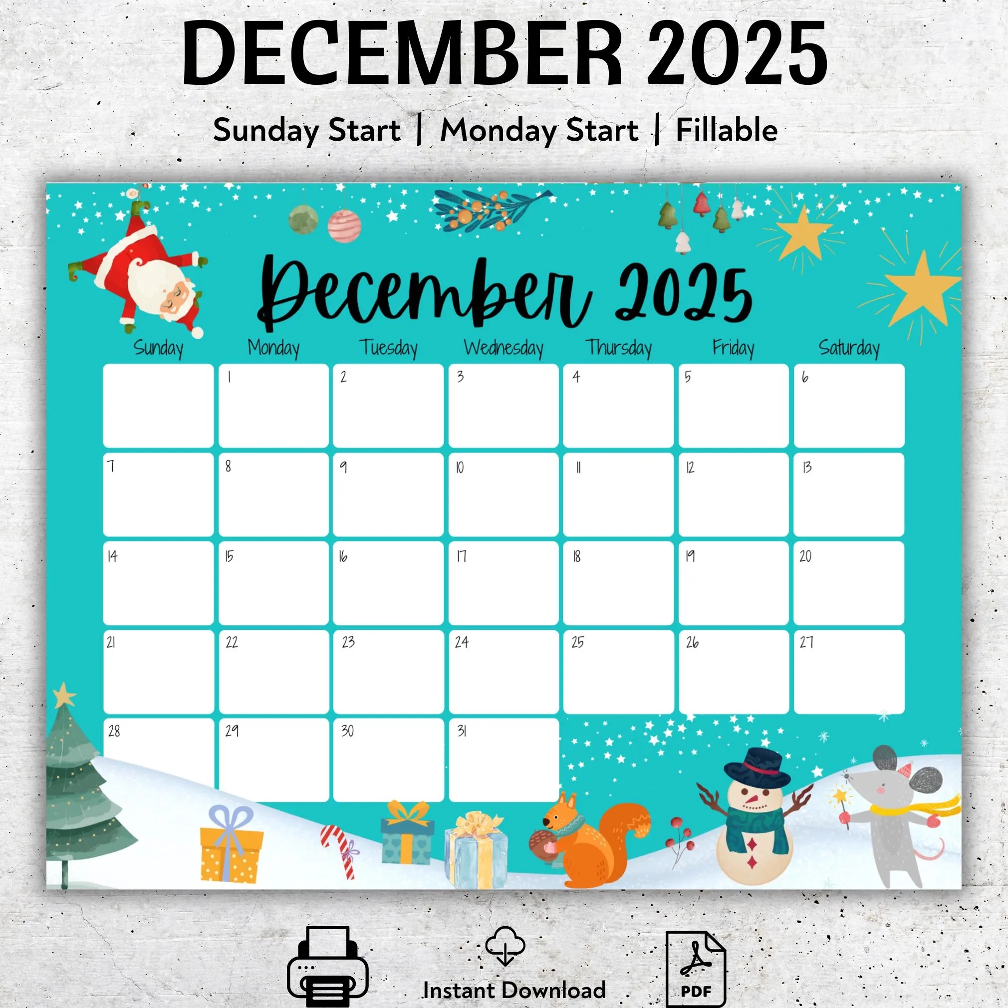 EDITABLE December 2025 Calendar Beautiful Winter Cute Snowman Printable Fillable Planner Kids Weekly Schedule Classroom Calendar PDF Etsy
