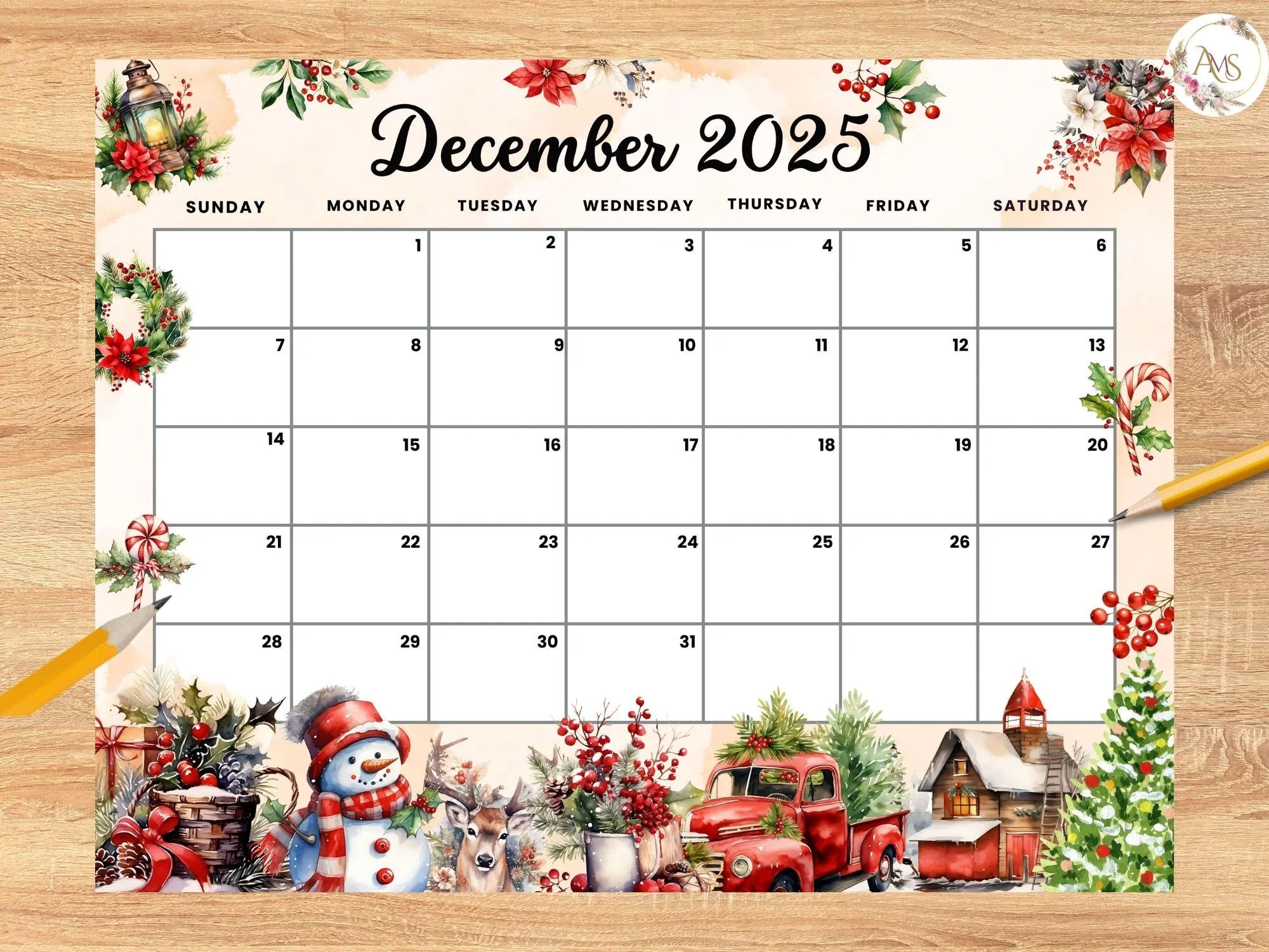 EDITABLE December 2025 Christmas Theme Calendar With Snowman Christmas Tree Kids Home School Classroom Work Office Monthly Dated Planner Etsy